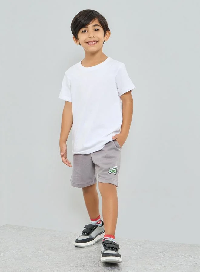 Styli Boy Grey Cotton Knit Shorts with Fun Print
